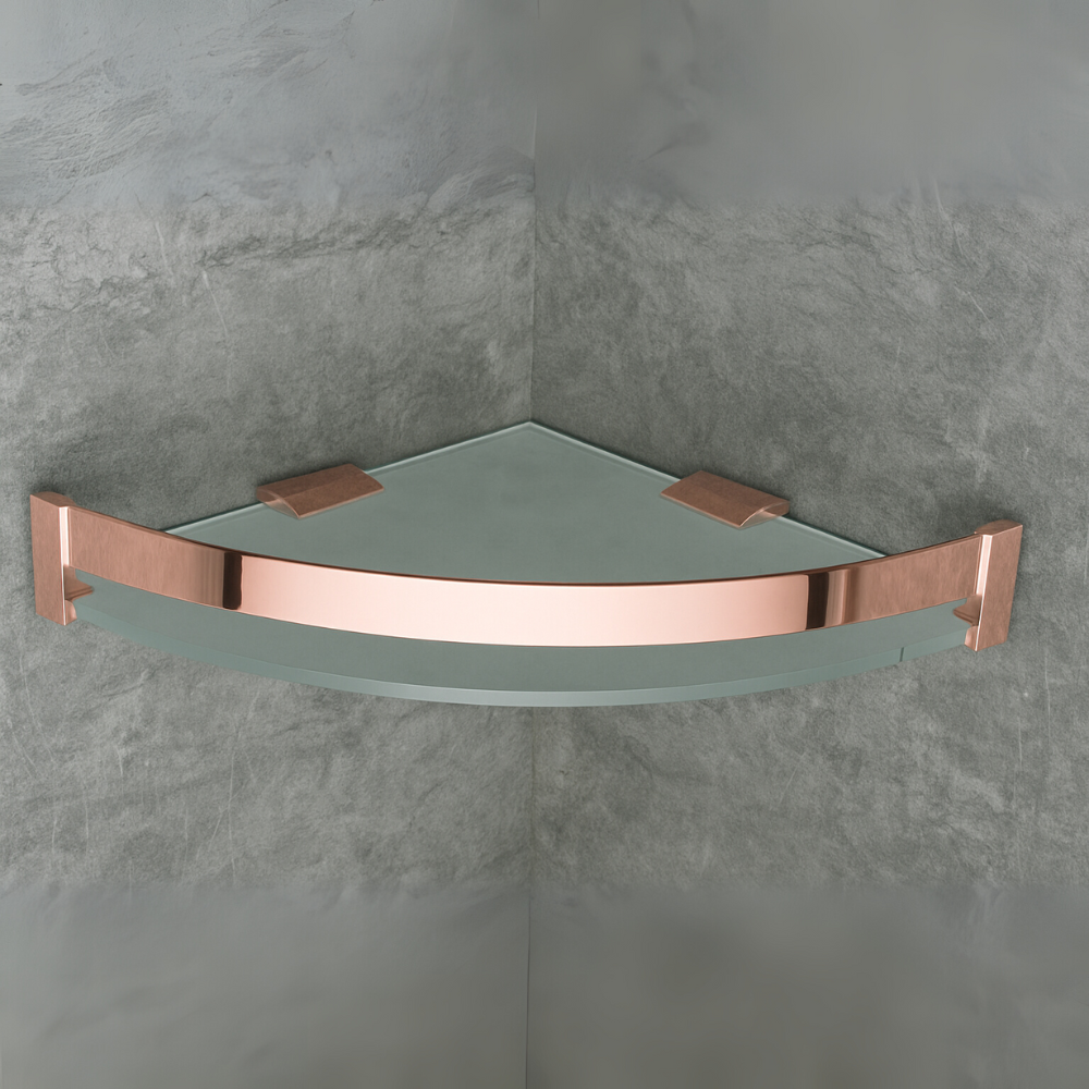 Aqua Solid Brass 10 inch Glass Corner Bathroom Shelf