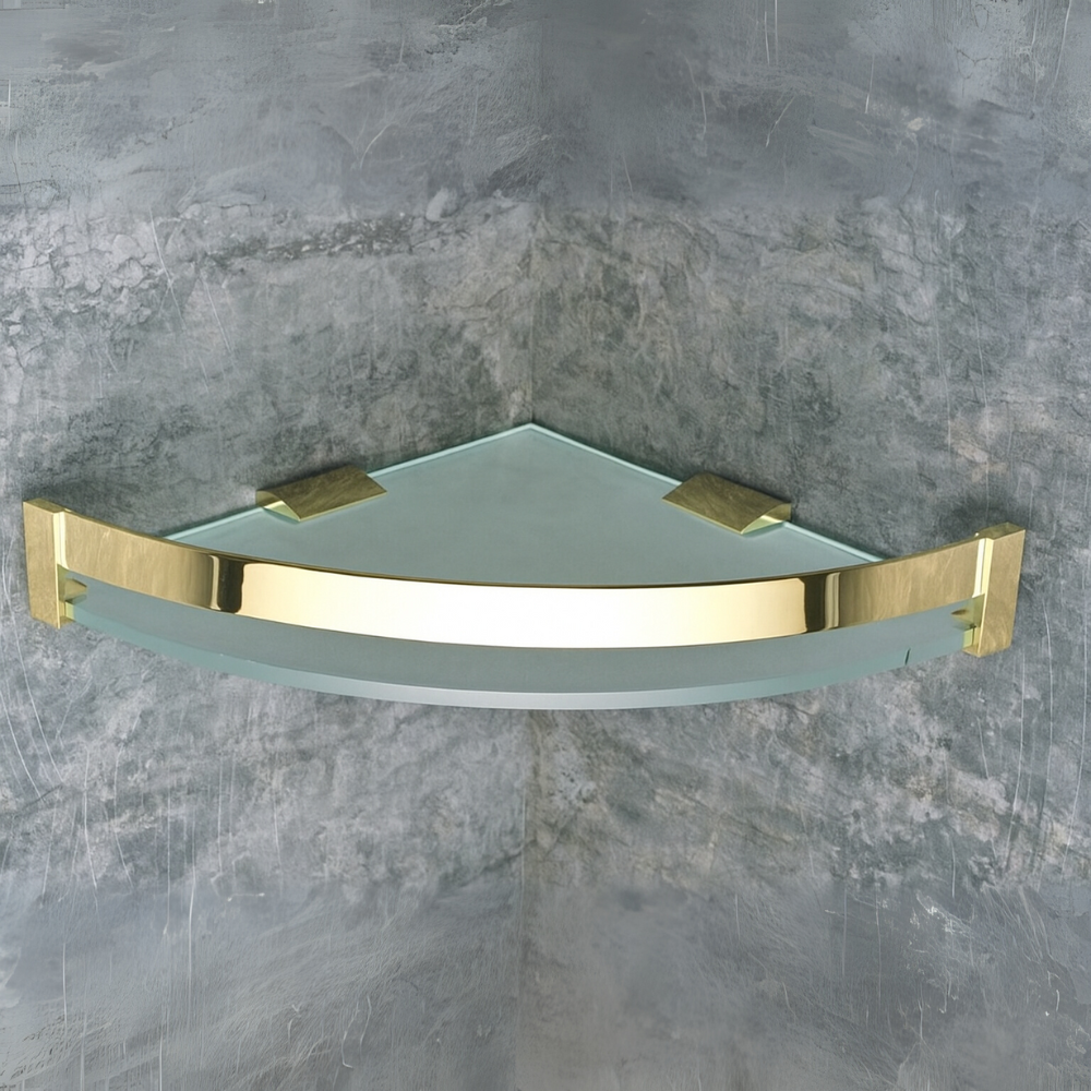 Aqua Solid Brass 10 inch Glass Corner Bathroom Shelf