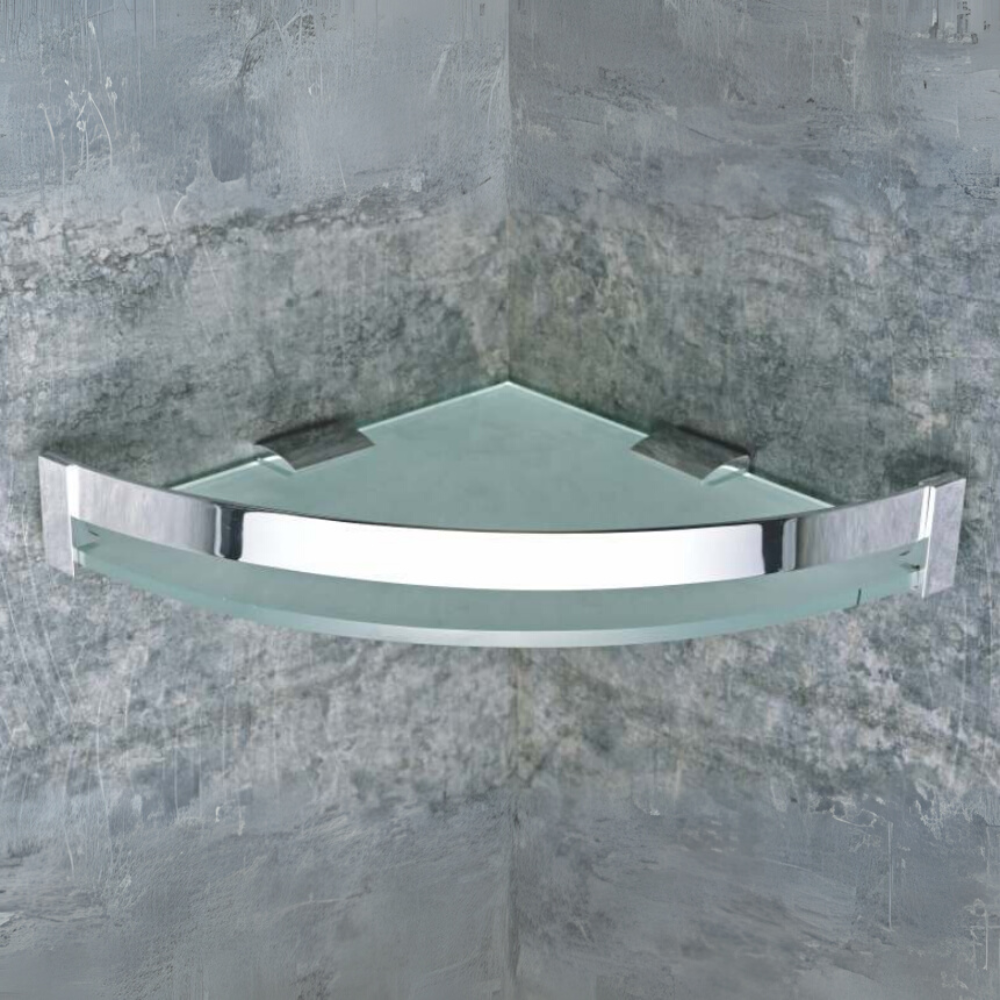 Aqua Solid Brass 10 inch Glass Corner Bathroom Shelf