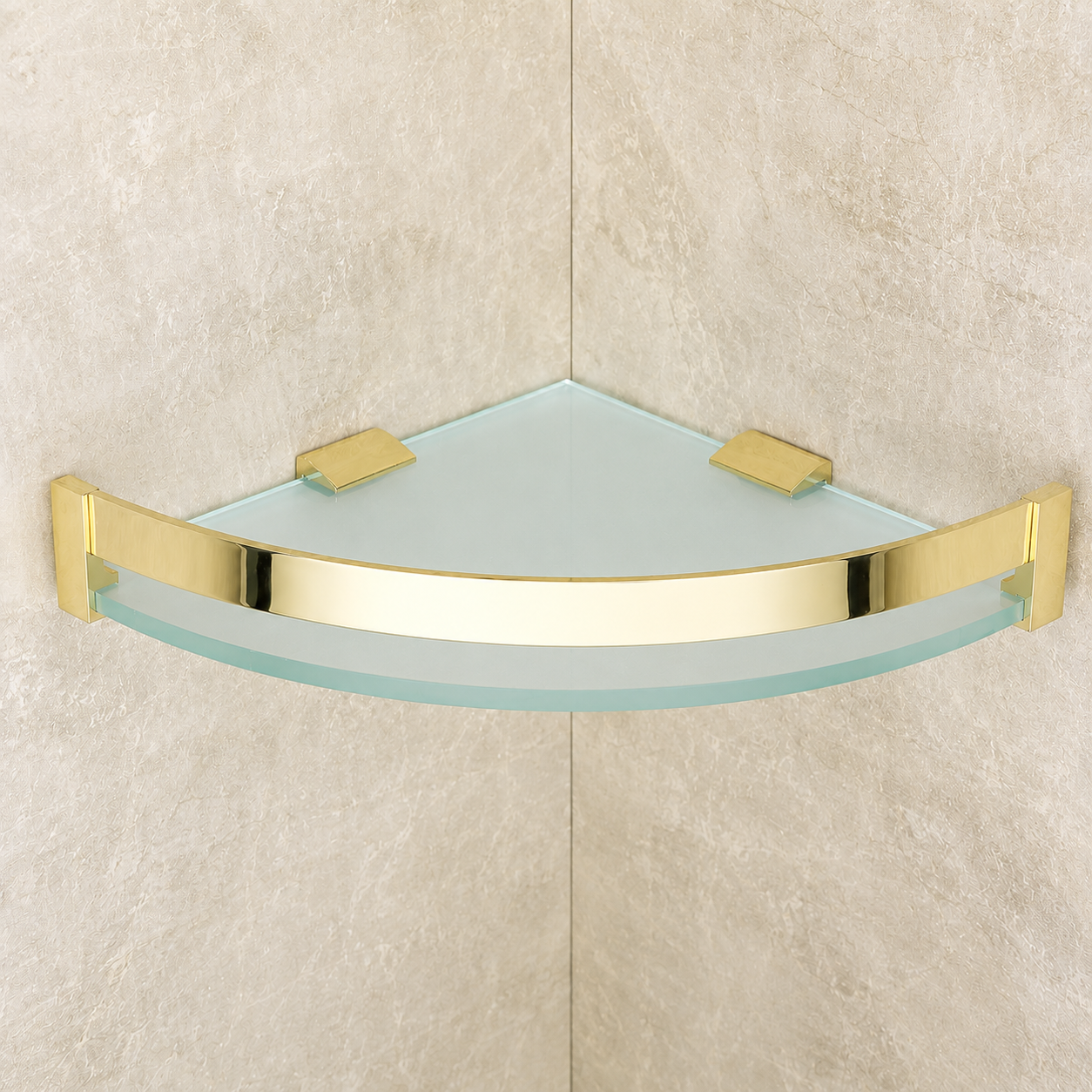 Aqua Solid Brass Glass Corner Bathroom Shelf