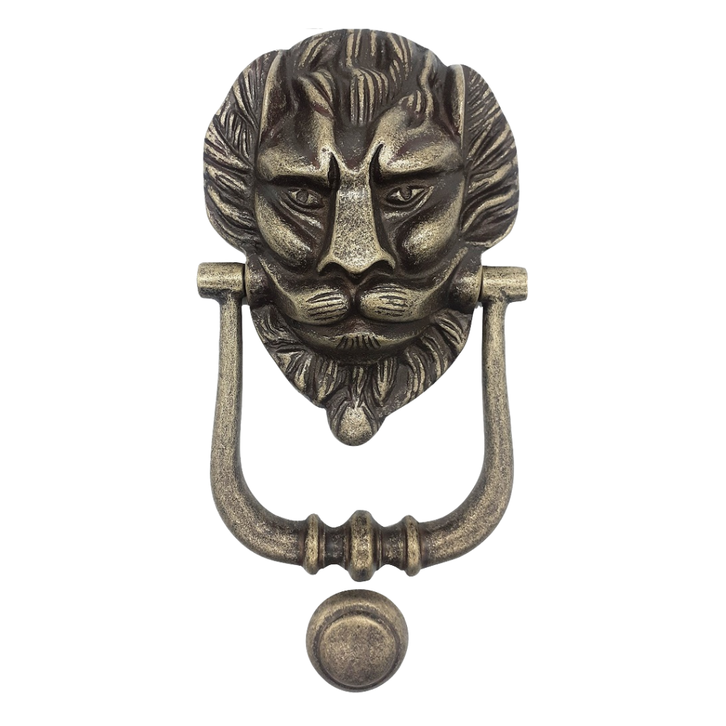 AceLine Simba Bronze door knocker shaped like a lion's head on a white background