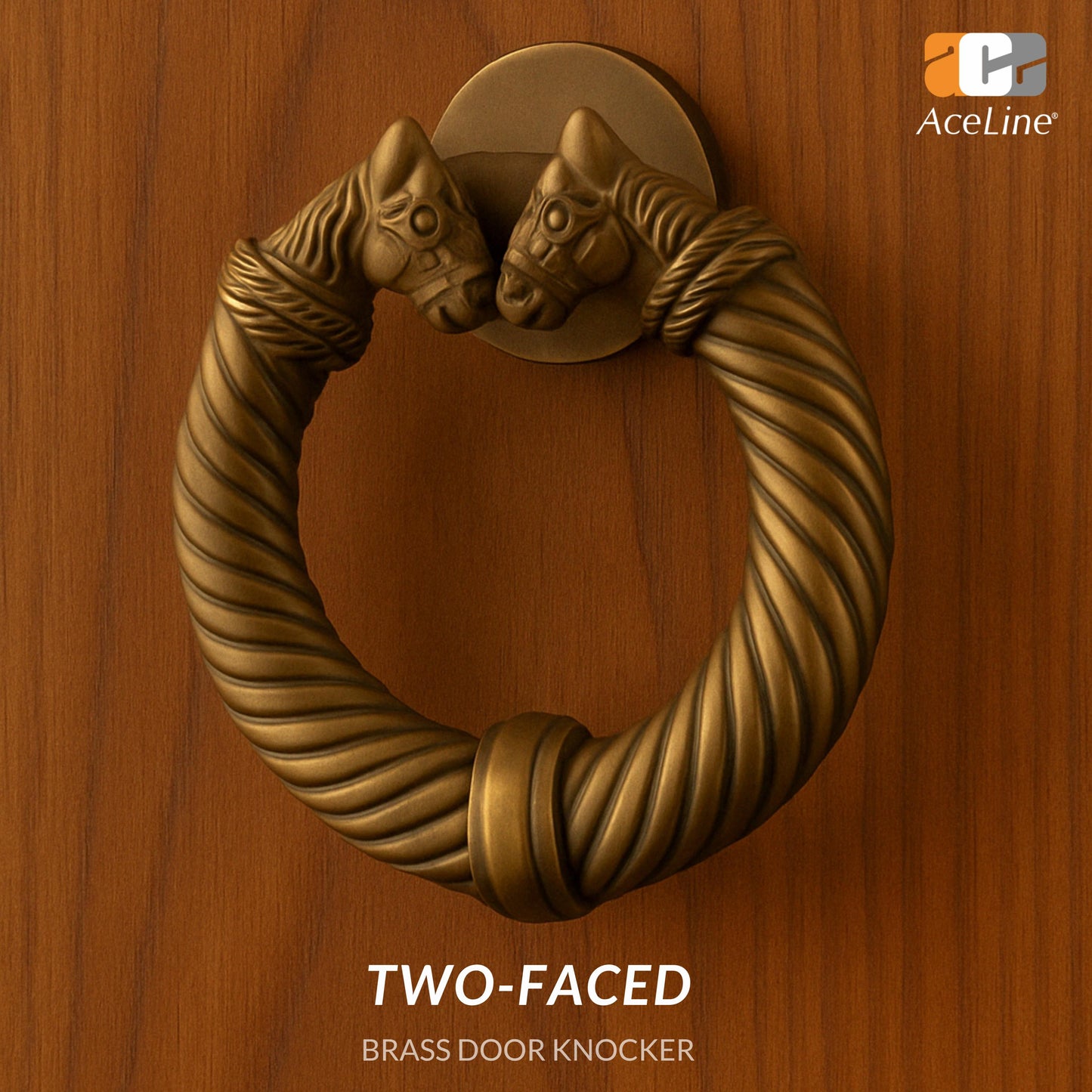 AceLine two face antique brass door knocker