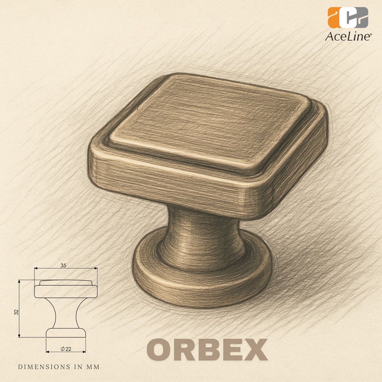 Orbex Solid Brass Furniture Knob