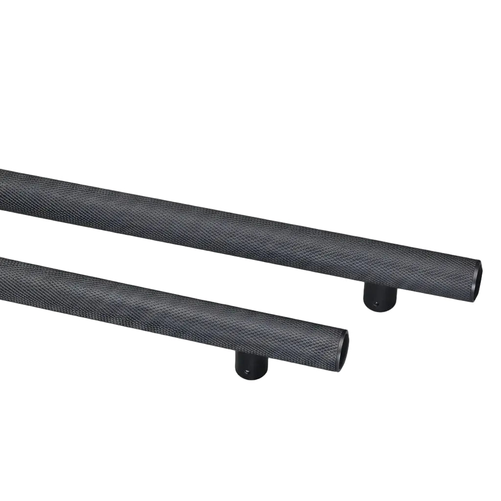 Two solid brass pull handles with a black finish and textured grips, displayed vertically on a grey background, with the brand name 'AceLine' visible at the top.