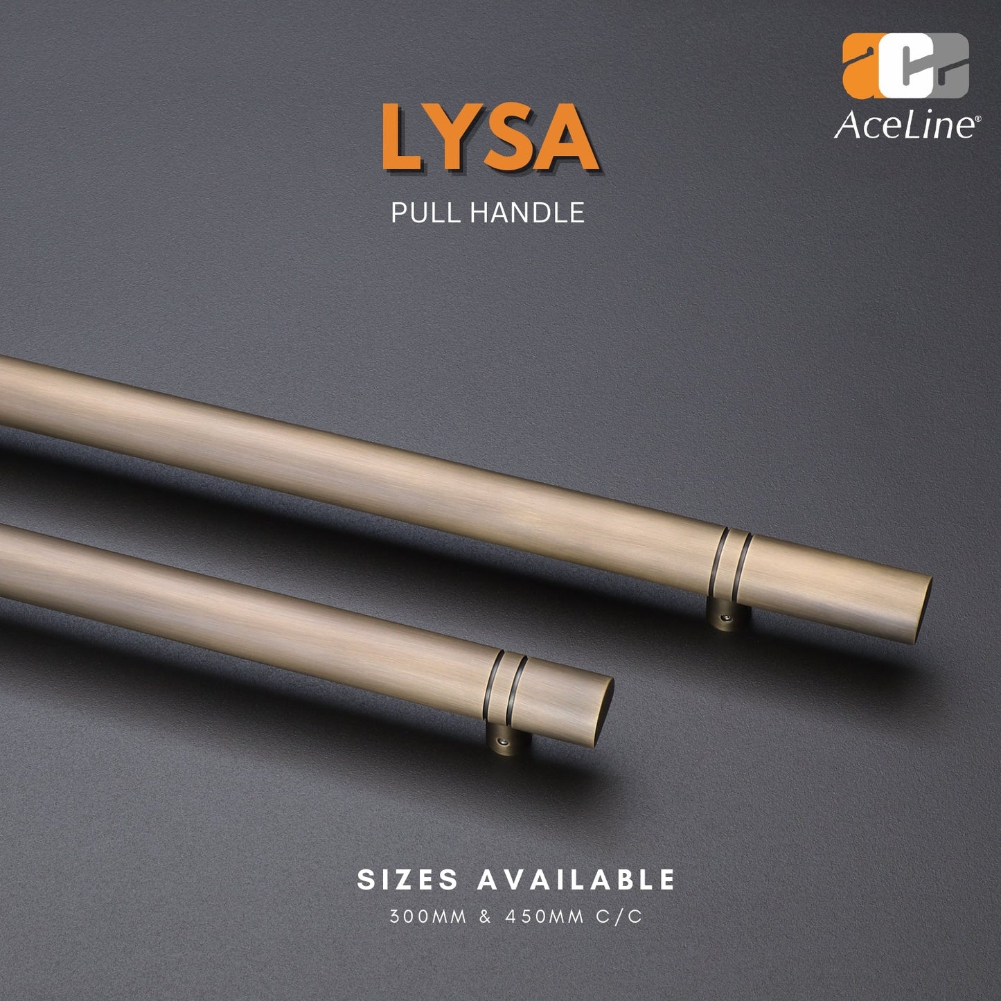 Two solid brass pull handles with a dark bronze finish, laying on a grey surface, with text indicating sizes available: 30mm & 40mm C/C.