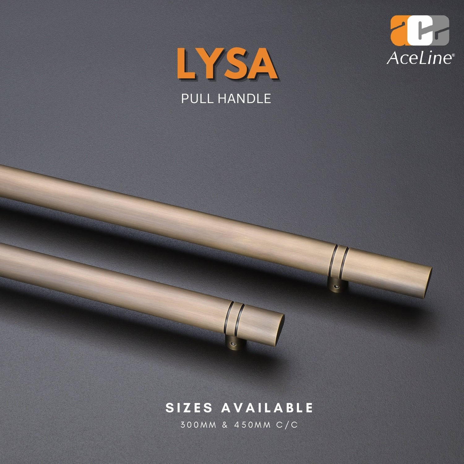 Two solid brass pull handles with a dark bronze finish, laying on a grey surface, with text indicating sizes available: 30mm & 40mm C/C.