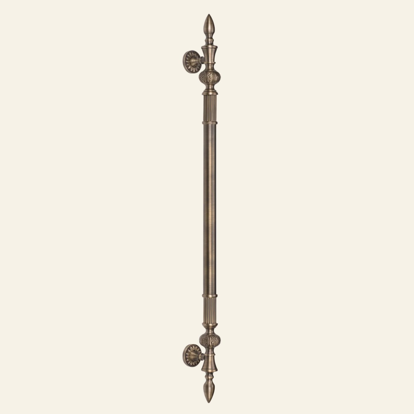 A Delphi brass main door pull handle with a center-to-center length of 750mm, featuring a traditional, elegant design.