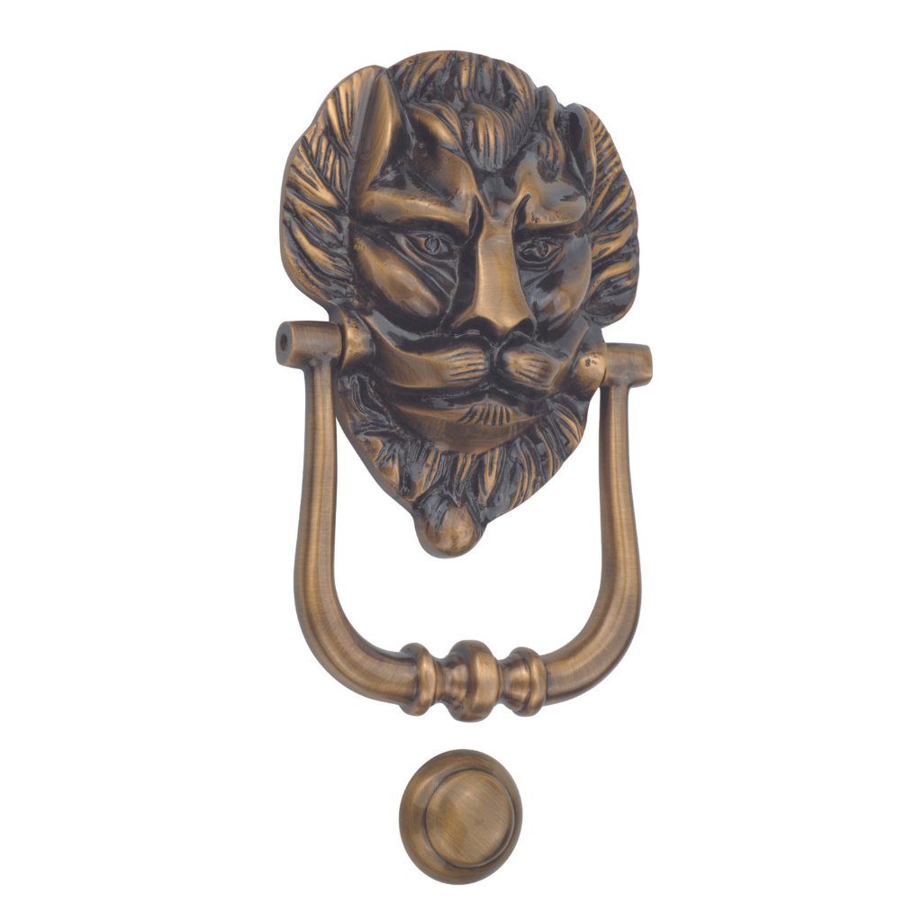 AceLine Simba Bronze door knocker with lion's head design on a white background