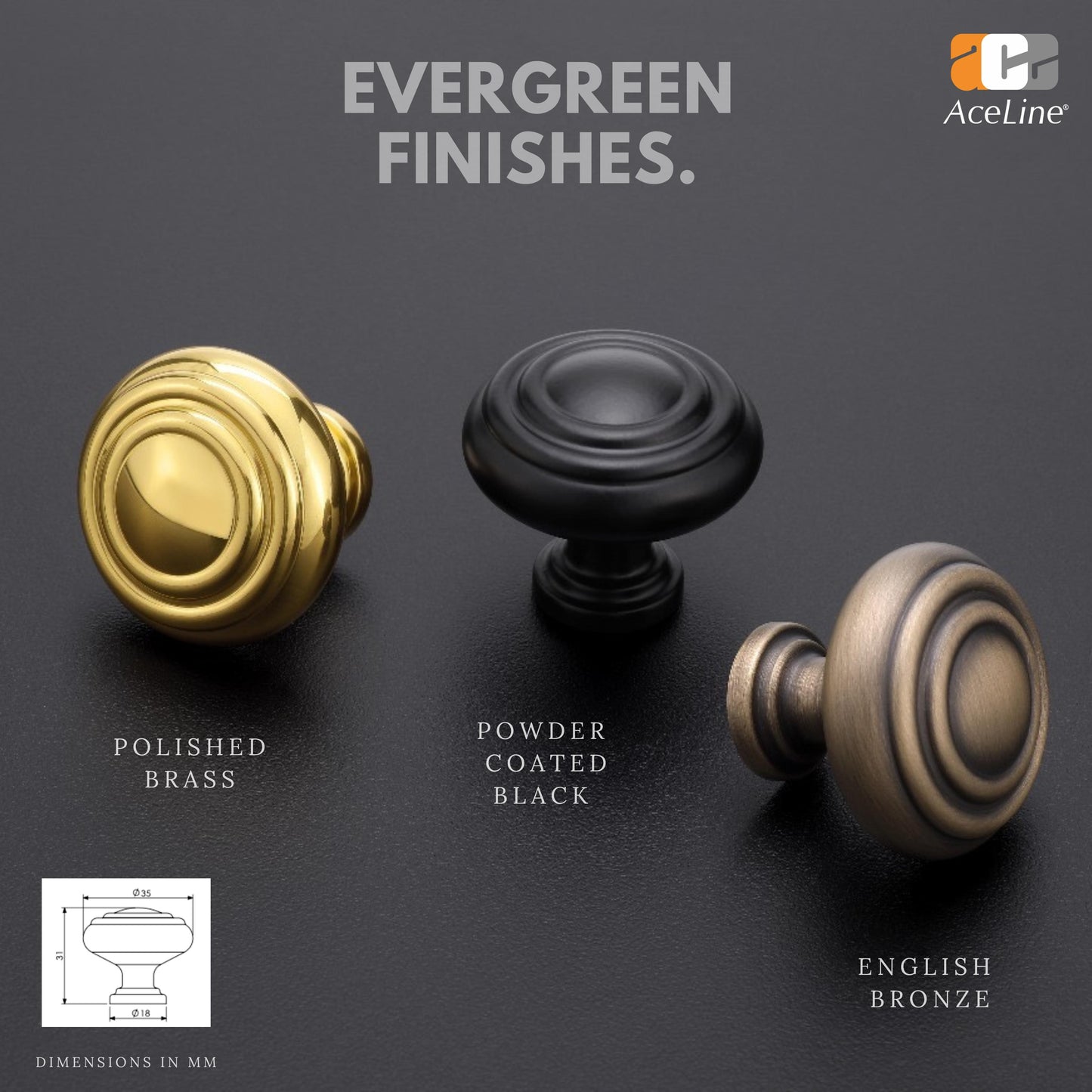 Palermo Solid Brass Drawer Knob 35mm dia