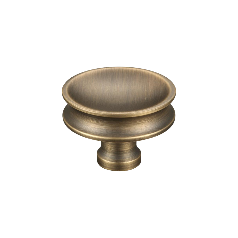 AceLine Kyiv antique brass drawer knob with a round shape and a smooth finish.