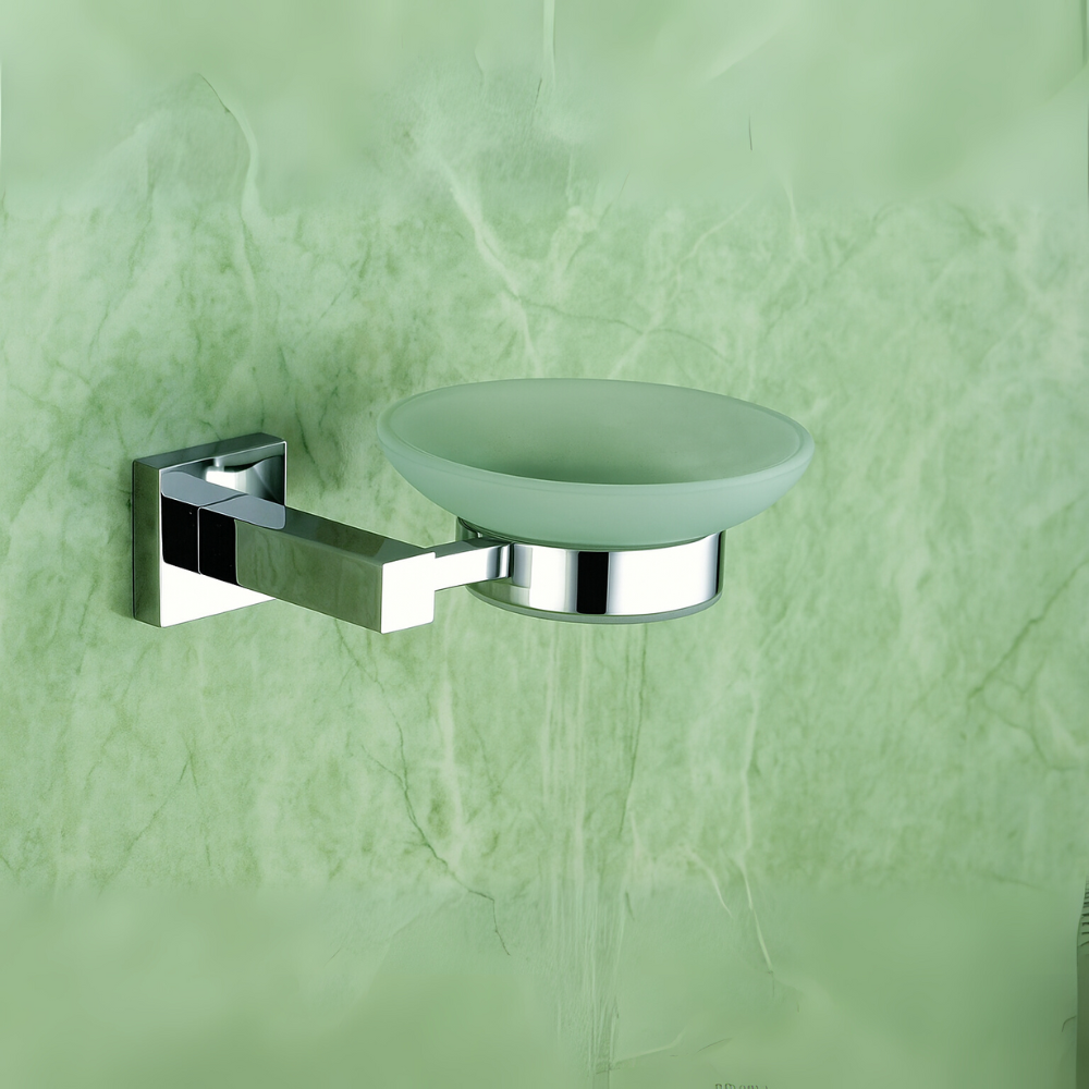 Aqua Solid Brass Soap Dish With Frosted Glass