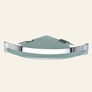 Corner glass shelf with metallic frame