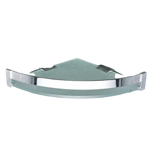 Corner glass shelf with metallic frame