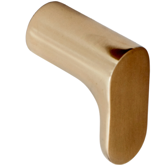 A brushed brass cylindrical wall hook or pull handle with a rounded rectangular end