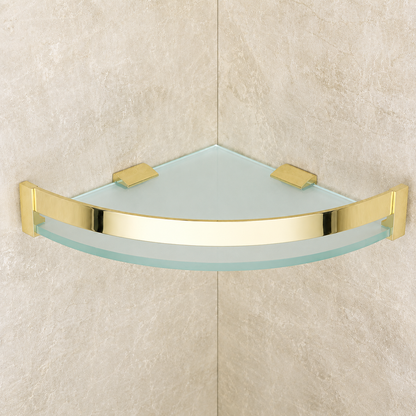 Aqua Solid Brass Glass Corner Bathroom Shelf