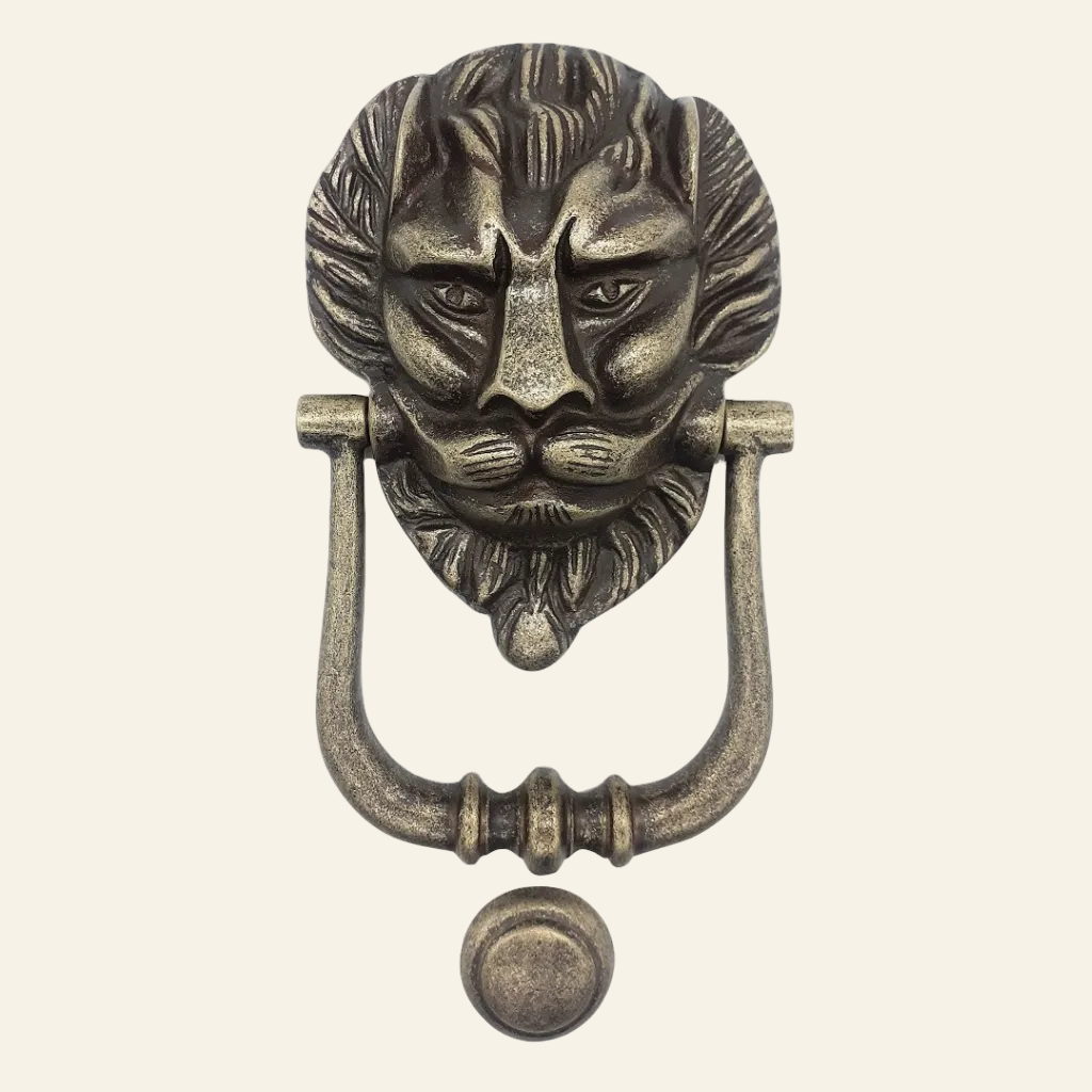 AceLine Simba Bronze door knocker shaped like a lion's head on a white background