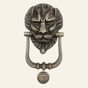 AceLine Simba Bronze door knocker shaped like a lion's head on a white background