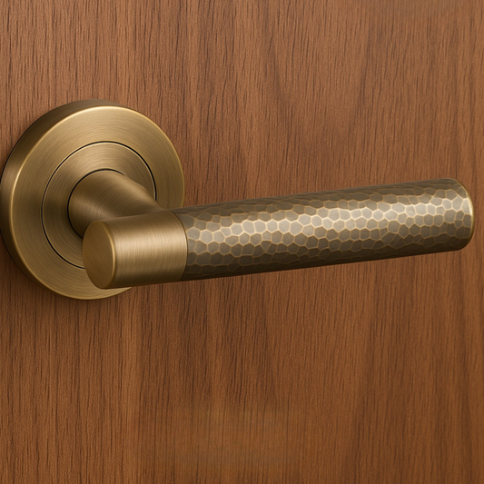 Brass door handle on a wooden door AceLine Max
