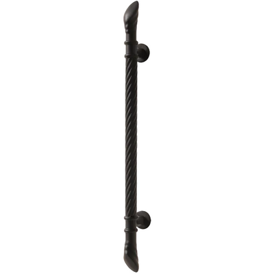 A single black twisted rope-style cabinet handle with round wall mounts, shown vertically against a plain white background.