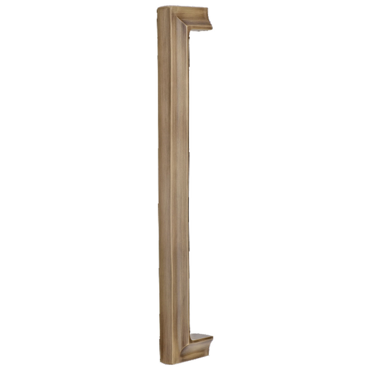 A single long rectangular wall mirror with a distressed medium brown wood-grain frame, shown vertically against a plain white background.