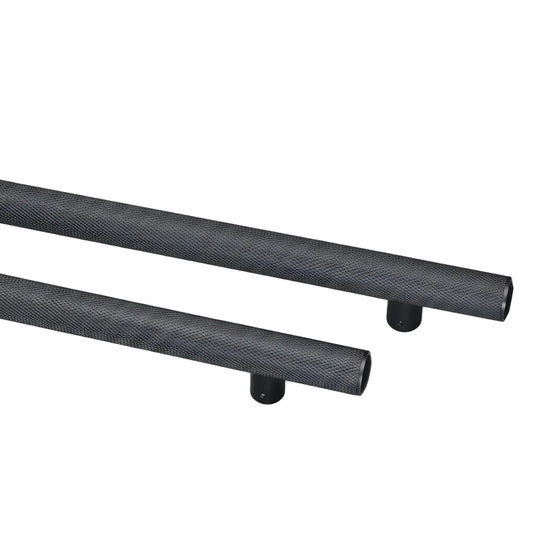 Two solid brass pull handles with a black finish and textured grips, displayed vertically on a grey background, with the brand name 'AceLine' visible at the top.
