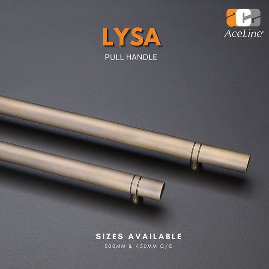 Two solid brass pull handles with a dark bronze finish, laying on a grey surface, with text indicating sizes available: 30mm & 40mm C/C.