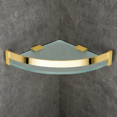 Aqua Solid Brass Glass Corner Bathroom Shelf