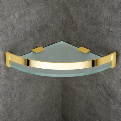 Aqua Solid Brass Glass Corner Bathroom Shelf