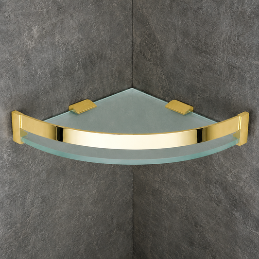Aqua Solid Brass Glass Corner Bathroom Shelf