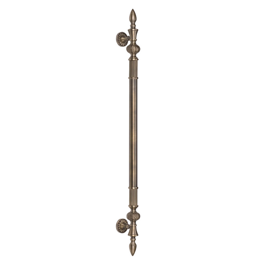 A Delphi brass main door pull handle with a center-to-center length of 750mm, featuring a traditional, elegant design.