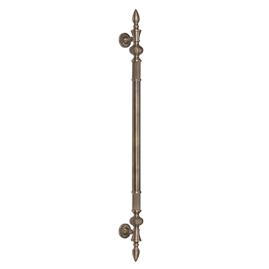 A Delphi brass main door pull handle with a center-to-center length of 750mm, featuring a traditional, elegant design.