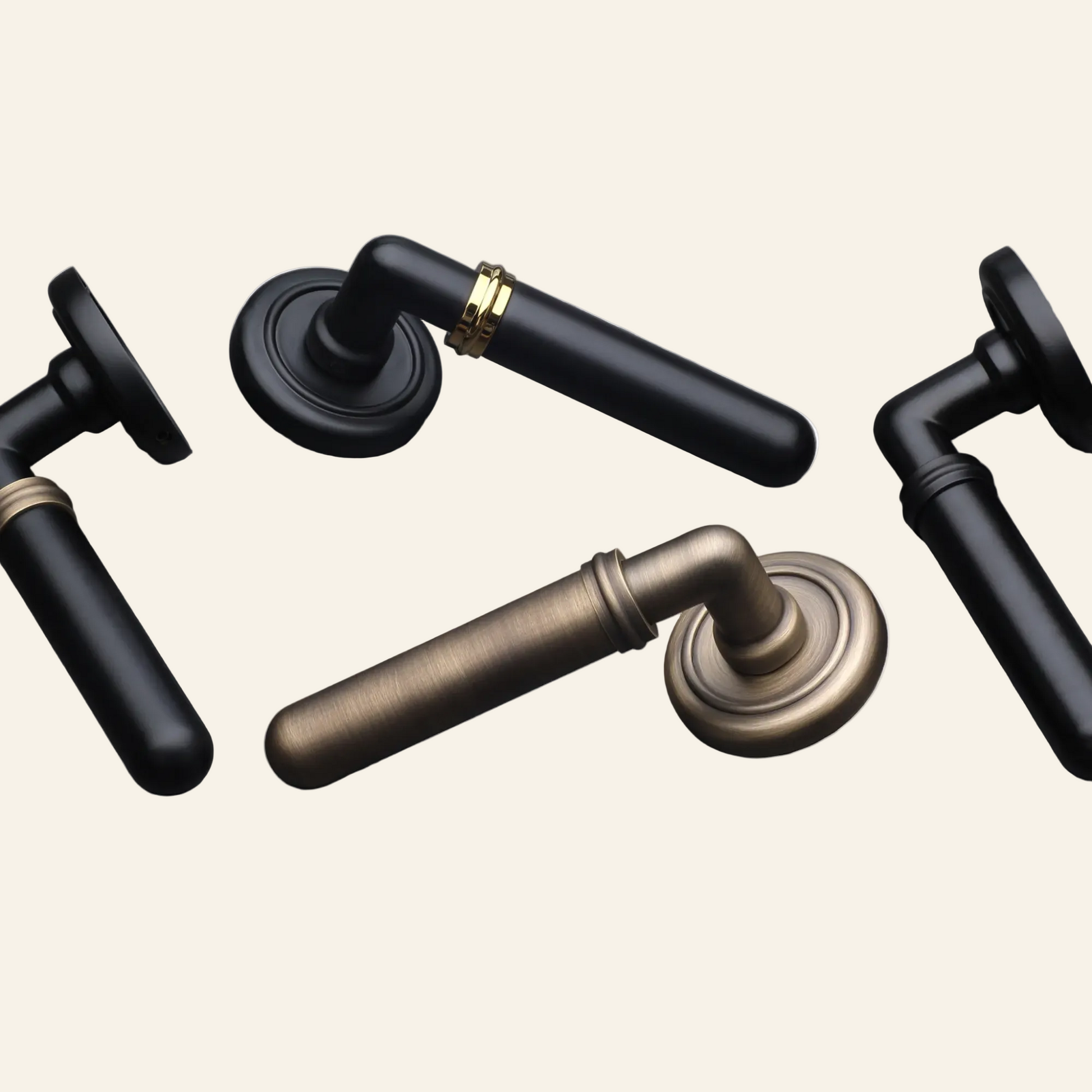BRASS Door handles in black and bronze on a dark background with AceLine logo.