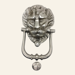 AceLine Silver lion head door knocker on a white background