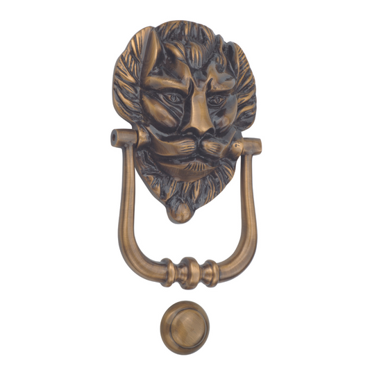 AceLine Simba Bronze door knocker with lion's head design on a white background