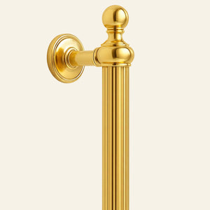 Gold door handle labeled 'Medina' with 'AceLine' branding on a beige background
