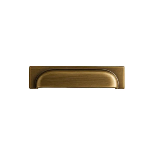 Three sizes of bronze cabinet handles with AceLine branding on a beige background