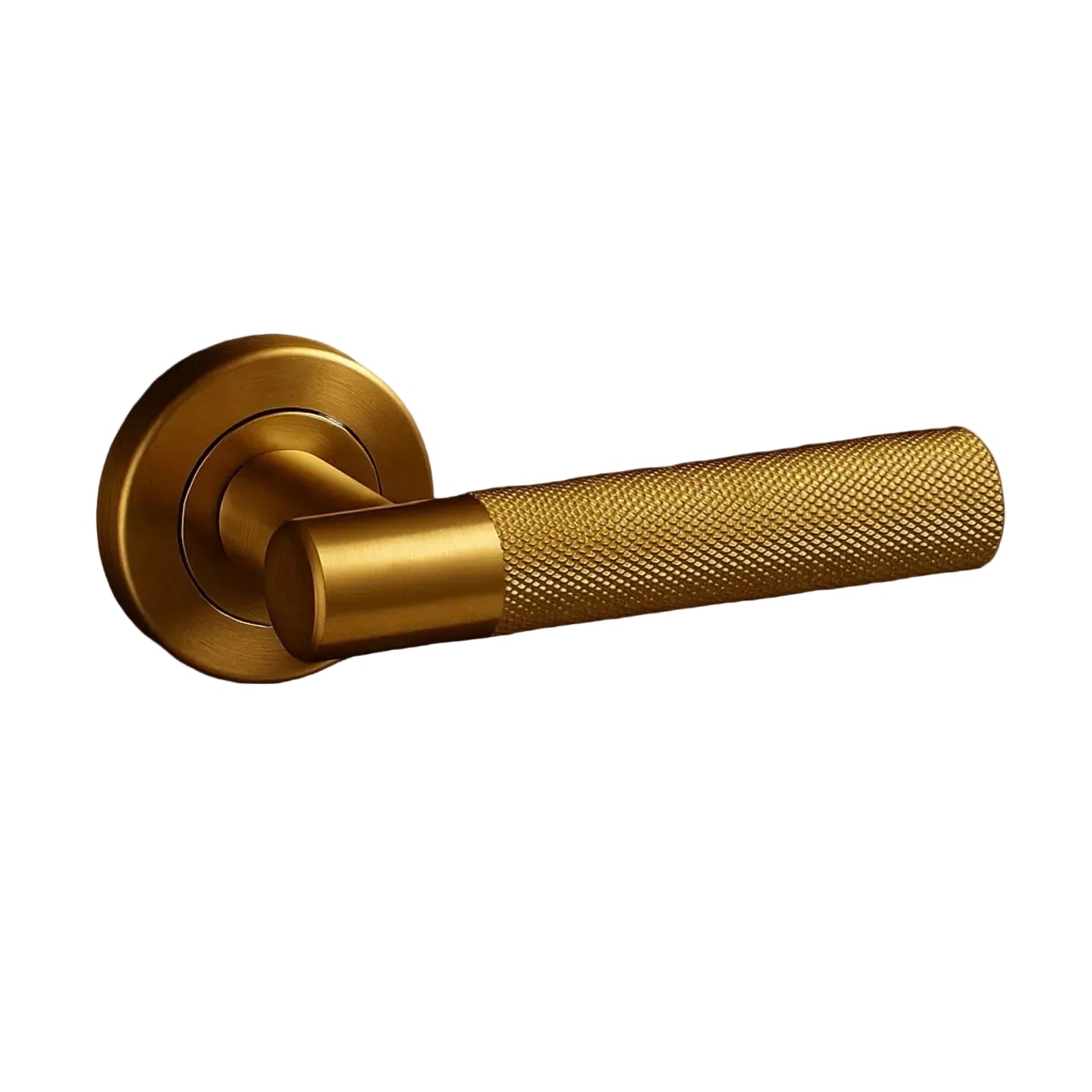 Gold door handle on a wooden door with 'AceLine' branding
